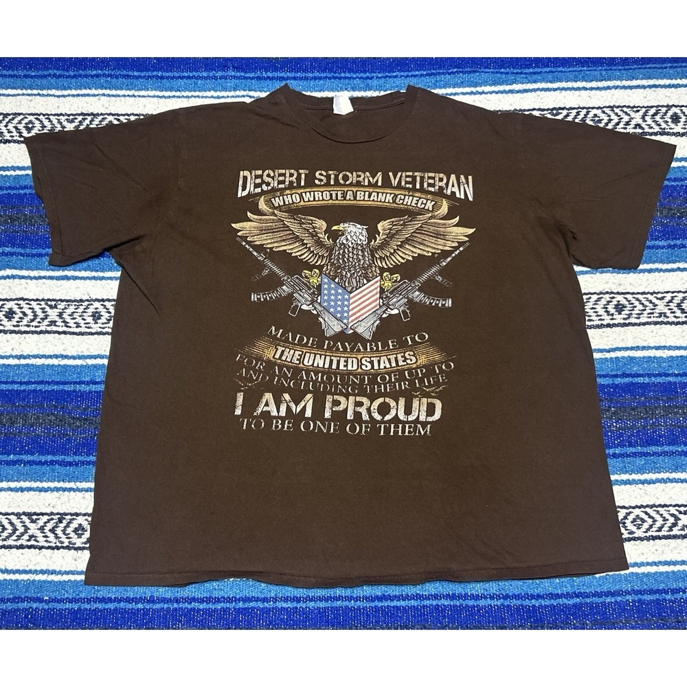 Desert Storm Veteran Eagle Graphic T Shirt Brown Military Patriotic Mens 3XL